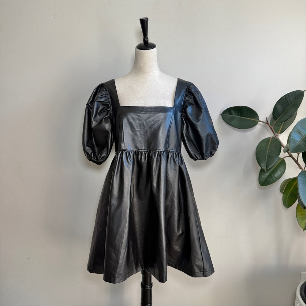 Altar’d State Vegan Leather Puff Sleeve Babydoll Dress L